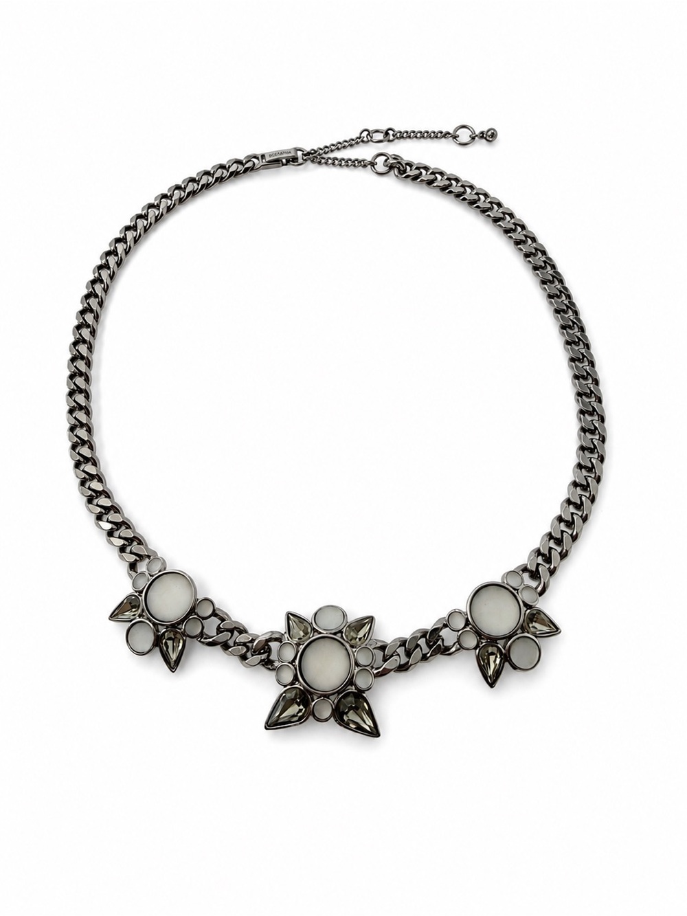 Givenchy Gunmetal Crystal Statement Necklace Floral Cluster Bib Necklace